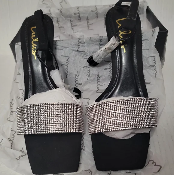 Lulus Shylaa Black Rhinestone Ankle Strap Heels Size 9 NWT - Picture 5 of 9